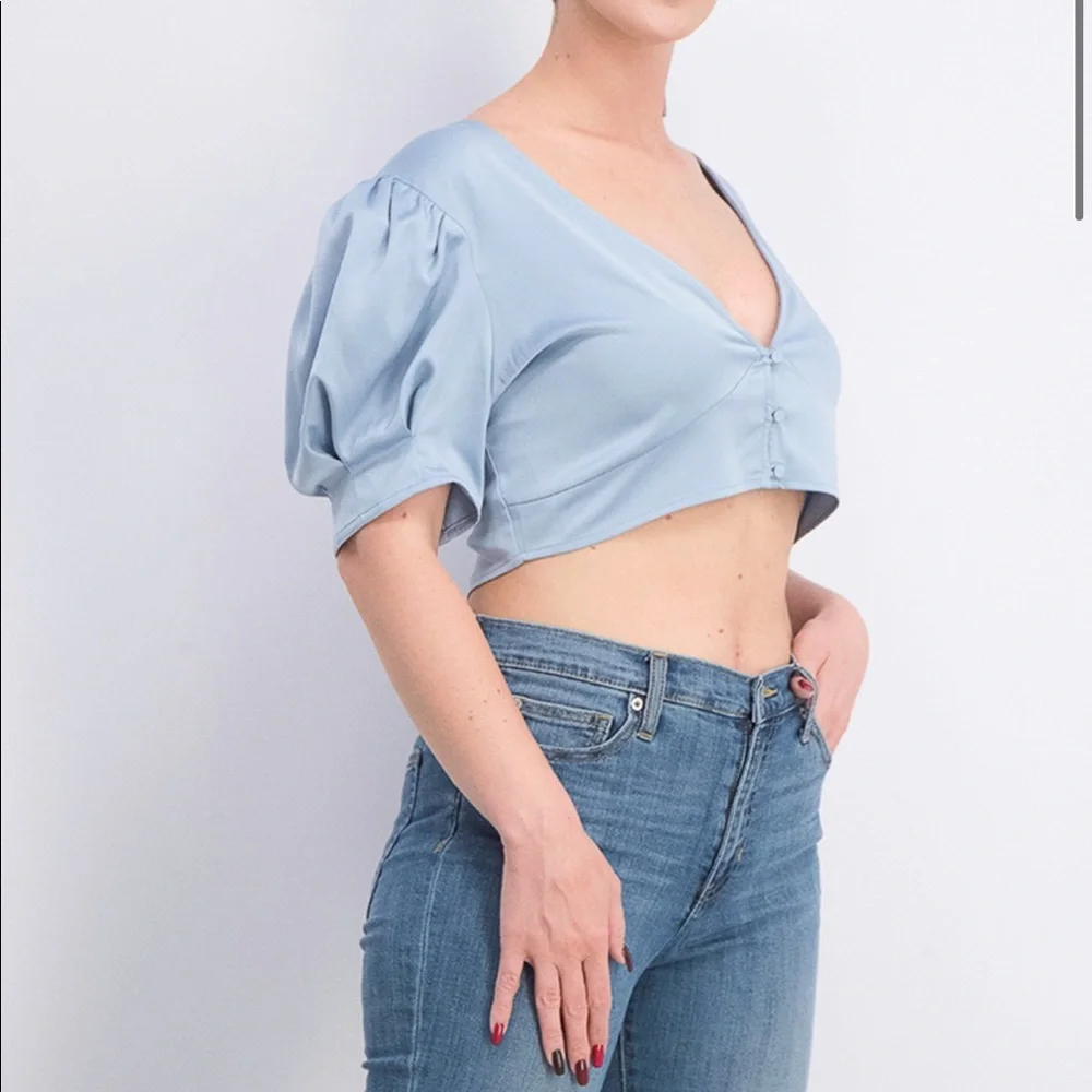 NWT Danielle Bernstein Puff Sleeve Crop Top - Picture 4 of 12